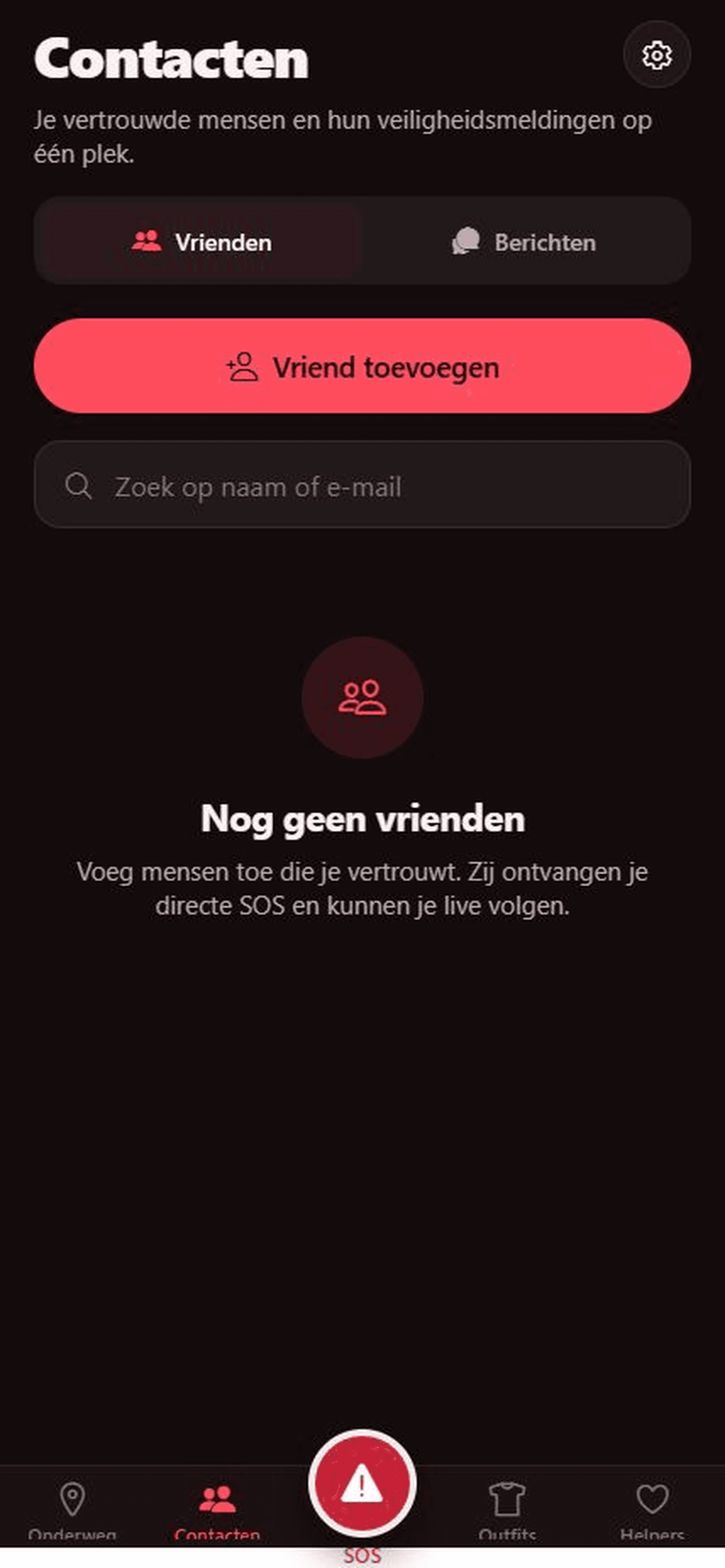 Contactenscherm van de BeOutSafe-app